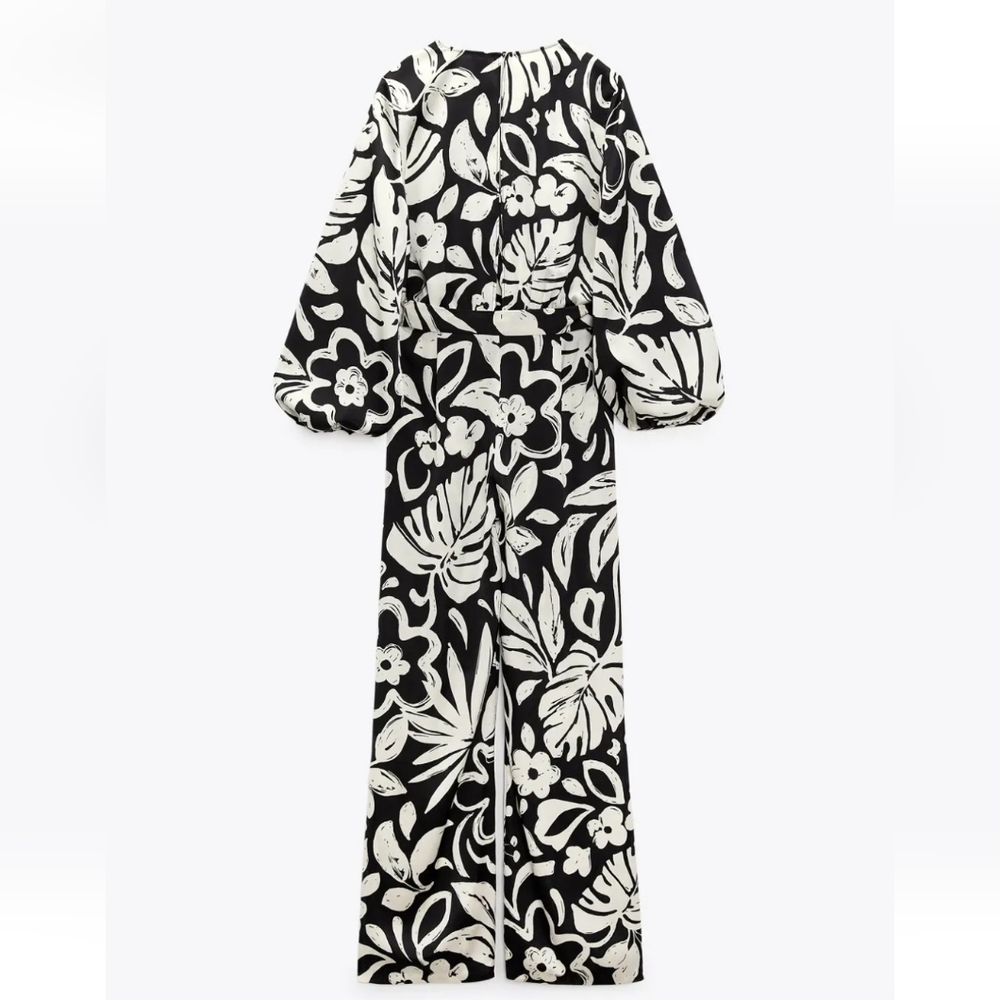 ZARA * SATIN LONG PRINT JUMPSUIT - Picture 7 of 11